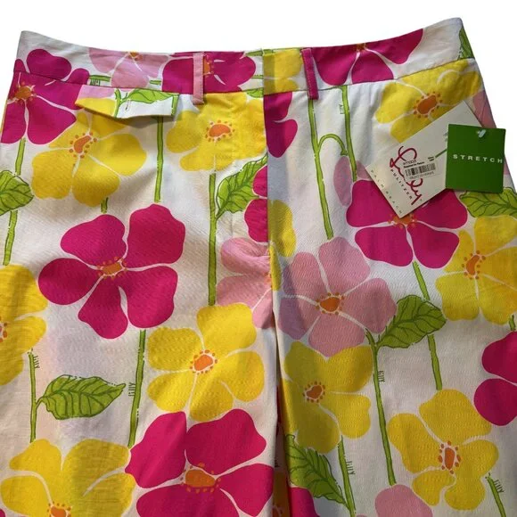 Lilly Pulitzer Floral Print Stretch Pants Size 10 Pink Yellow Cotton Blend - Picture 3 of 14